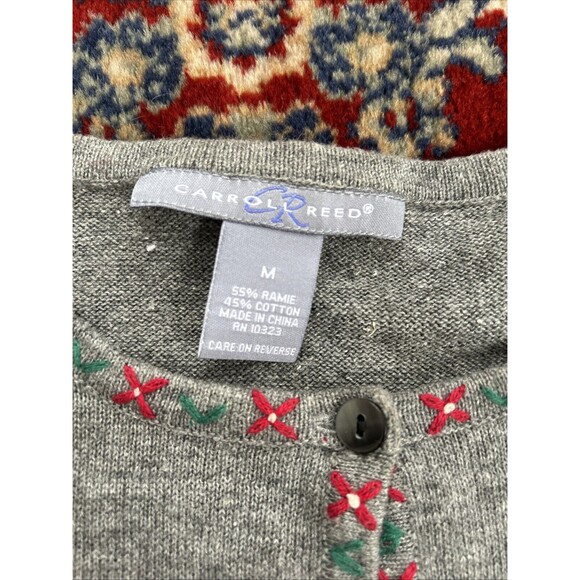 M Carroll Reed Womens M Gray Ramie Santa Holiday Cardigan Sweater Christmas - Picture 4 of 4